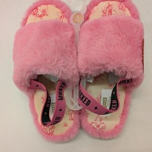 Katie K Pink Fuzzy Slide Sandals with Gold Logo Insole